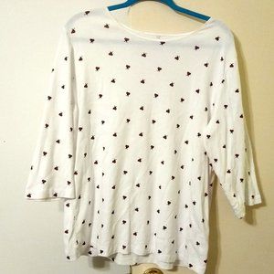 Newer CJ Banks 3/4 Sleeved White Top with Ladybugs Printed All Over (Size 1X)